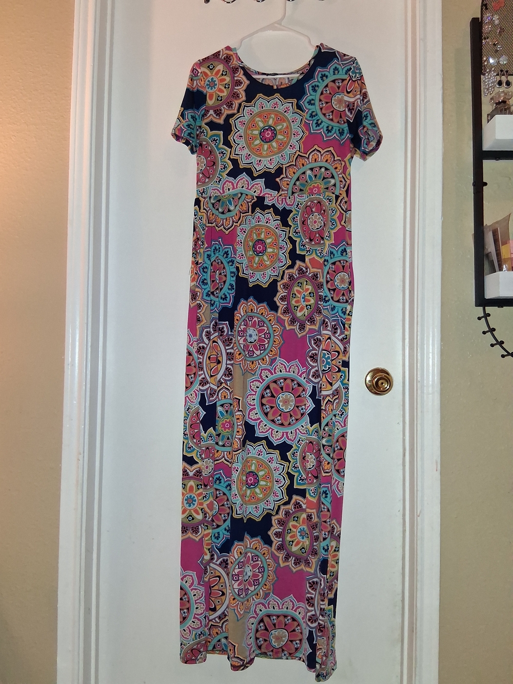 Floral Medallion Maxi Dress in Navy & Pink